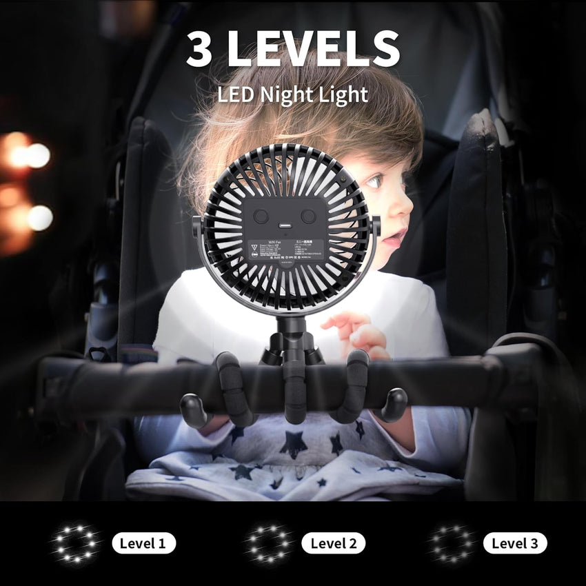 AMACOOL Battery Operated Stroller Fan Flexible Tripod Clip On Fan with 3 Speeds and Rotatable Handheld Personal Fans for Car Seat Crib Bike Treadmill (Black) - 7DAY'S