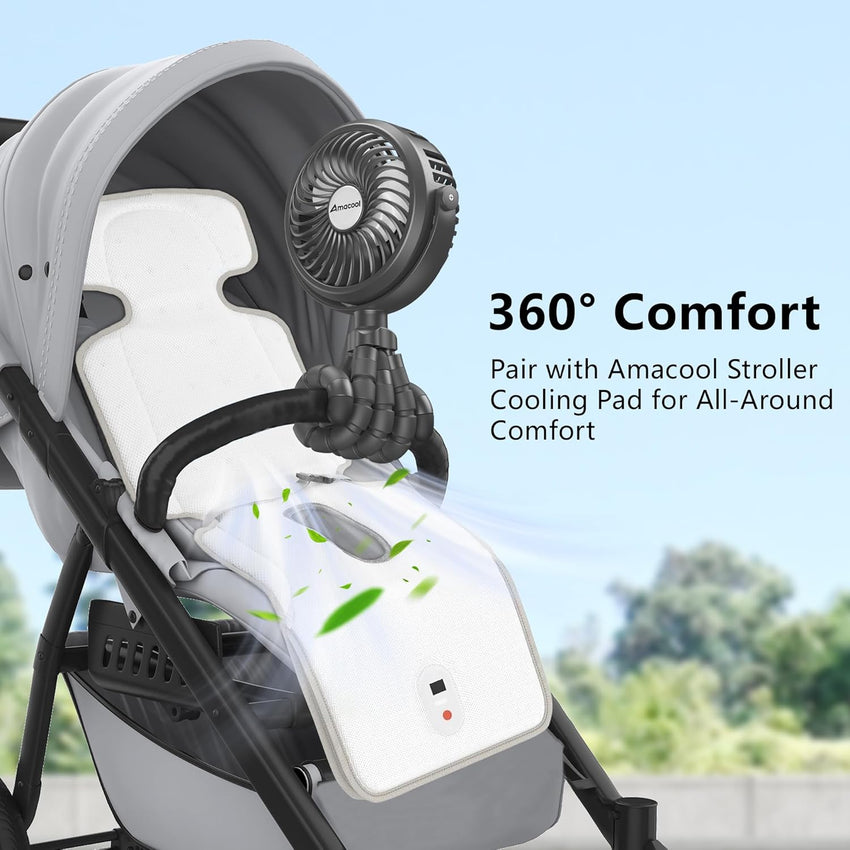 AMACOOL Battery Operated Stroller Fan Flexible Tripod Clip On Fan with 3 Speeds and Rotatable Handheld Personal Fans for Car Seat Crib Bike Treadmill (Black) - 7DAY'S