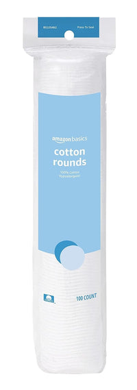 Amazon Basics Hypoallergenic 100% Cotton Rounds for Makeup Removal and Skincare, 100 Count, 1 Pack - 7DAY'S