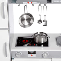 Amazon Basics Kids Corner Wooden Kitchen Toy Playset with Stove, Oven, Sink, Fridge and Accessories, for Toddlers, Preschoolers, Children Age 3+ Years, White & Gray, 39.37"L x 28.35"W x 35.04"H - 7DAY'S