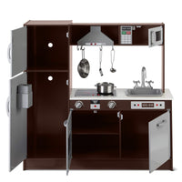 Amazon Basics Kids Corner Wooden Kitchen Toy Playset with Stove, Oven, Sink, Fridge and Accessories, for Toddlers, Preschoolers, Children Age 3+ Years, White & Gray, 39.37"L x 28.35"W x 35.04"H - 7DAY'S