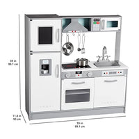 Amazon Basics Kids Corner Wooden Kitchen Toy Playset with Stove, Oven, Sink, Fridge and Accessories, for Toddlers, Preschoolers, Children Age 3+ Years, White & Gray, 39.37"L x 28.35"W x 35.04"H - 7DAY'S
