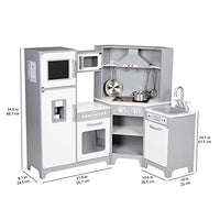 Amazon Basics Kids Corner Wooden Kitchen Toy Playset with Stove, Oven, Sink, Fridge and Accessories, for Toddlers, Preschoolers, Children Age 3+ Years, White & Gray, 39.37"L x 28.35"W x 35.04"H - 7DAY'S