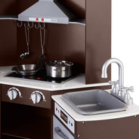 Amazon Basics Kids Corner Wooden Kitchen Toy Playset with Stove, Oven, Sink, Fridge and Accessories, for Toddlers, Preschoolers, Children Age 3+ Years, White & Gray, 39.37"L x 28.35"W x 35.04"H - 7DAY'S