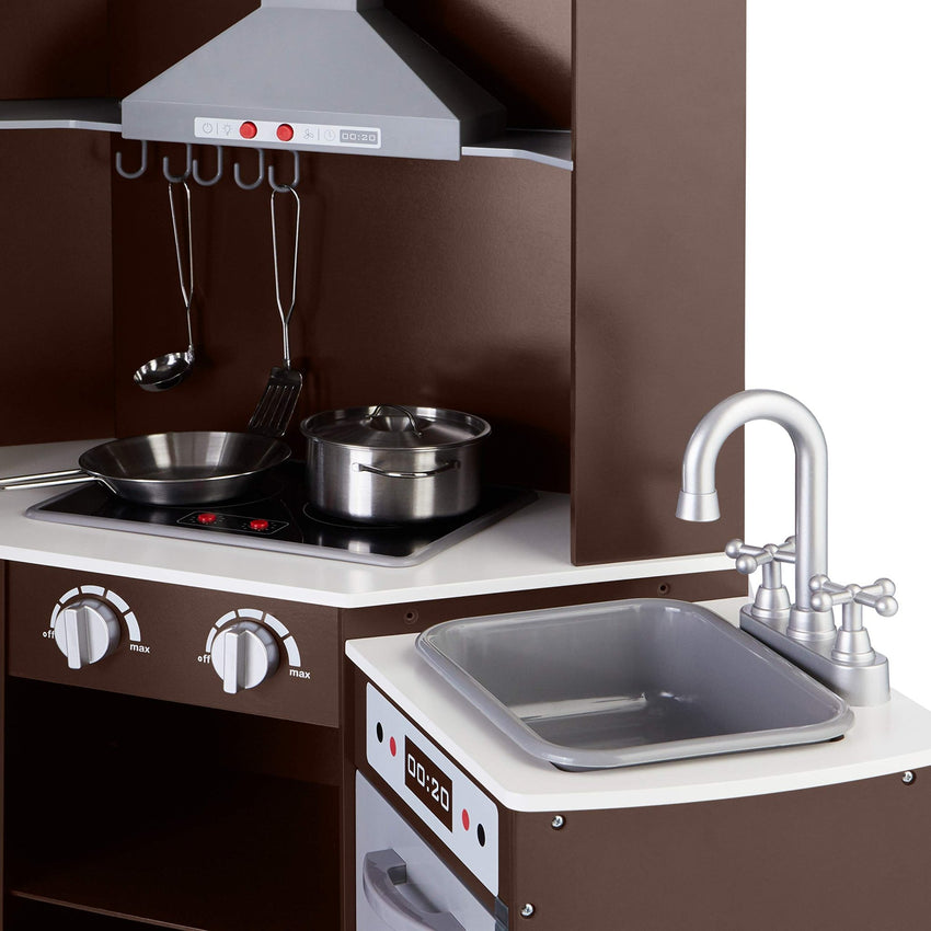 Amazon Basics Kids Corner Wooden Kitchen Toy Playset with Stove, Oven, Sink, Fridge and Accessories, for Toddlers, Preschoolers, Children Age 3+ Years, White & Gray, 39.37"L x 28.35"W x 35.04"H - 7DAY'S