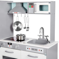 Amazon Basics Kids Corner Wooden Kitchen Toy Playset with Stove, Oven, Sink, Fridge and Accessories, for Toddlers, Preschoolers, Children Age 3+ Years, White & Gray, 39.37"L x 28.35"W x 35.04"H - 7DAY'S