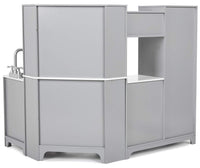 Amazon Basics Kids Corner Wooden Kitchen Toy Playset with Stove, Oven, Sink, Fridge and Accessories, for Toddlers, Preschoolers, Children Age 3+ Years, White & Gray, 39.37"L x 28.35"W x 35.04"H - 7DAY'S