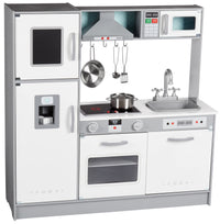 Amazon Basics Kids Corner Wooden Kitchen Toy Playset with Stove, Oven, Sink, Fridge and Accessories, for Toddlers, Preschoolers, Children Age 3+ Years, White & Gray, 39.37"L x 28.35"W x 35.04"H - 7DAY'S