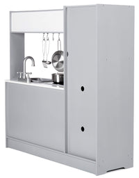 Amazon Basics Kids Corner Wooden Kitchen Toy Playset with Stove, Oven, Sink, Fridge and Accessories, for Toddlers, Preschoolers, Children Age 3+ Years, White & Gray, 39.37"L x 28.35"W x 35.04"H - 7DAY'S