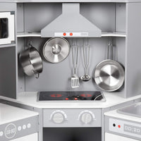 Amazon Basics Kids Corner Wooden Kitchen Toy Playset with Stove, Oven, Sink, Fridge and Accessories, for Toddlers, Preschoolers, Children Age 3+ Years, White & Gray, 39.37"L x 28.35"W x 35.04"H - 7DAY'S