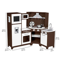 Amazon Basics Kids Corner Wooden Kitchen Toy Playset with Stove, Oven, Sink, Fridge and Accessories, for Toddlers, Preschoolers, Children Age 3+ Years, White & Gray, 39.37"L x 28.35"W x 35.04"H - 7DAY'S