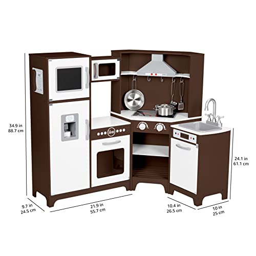 Amazon Basics Kids Corner Wooden Kitchen Toy Playset with Stove, Oven, Sink, Fridge and Accessories, for Toddlers, Preschoolers, Children Age 3+ Years, White & Gray, 39.37"L x 28.35"W x 35.04"H - 7DAY'S
