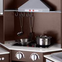 Amazon Basics Kids Corner Wooden Kitchen Toy Playset with Stove, Oven, Sink, Fridge and Accessories, for Toddlers, Preschoolers, Children Age 3+ Years, White & Gray, 39.37"L x 28.35"W x 35.04"H - 7DAY'S