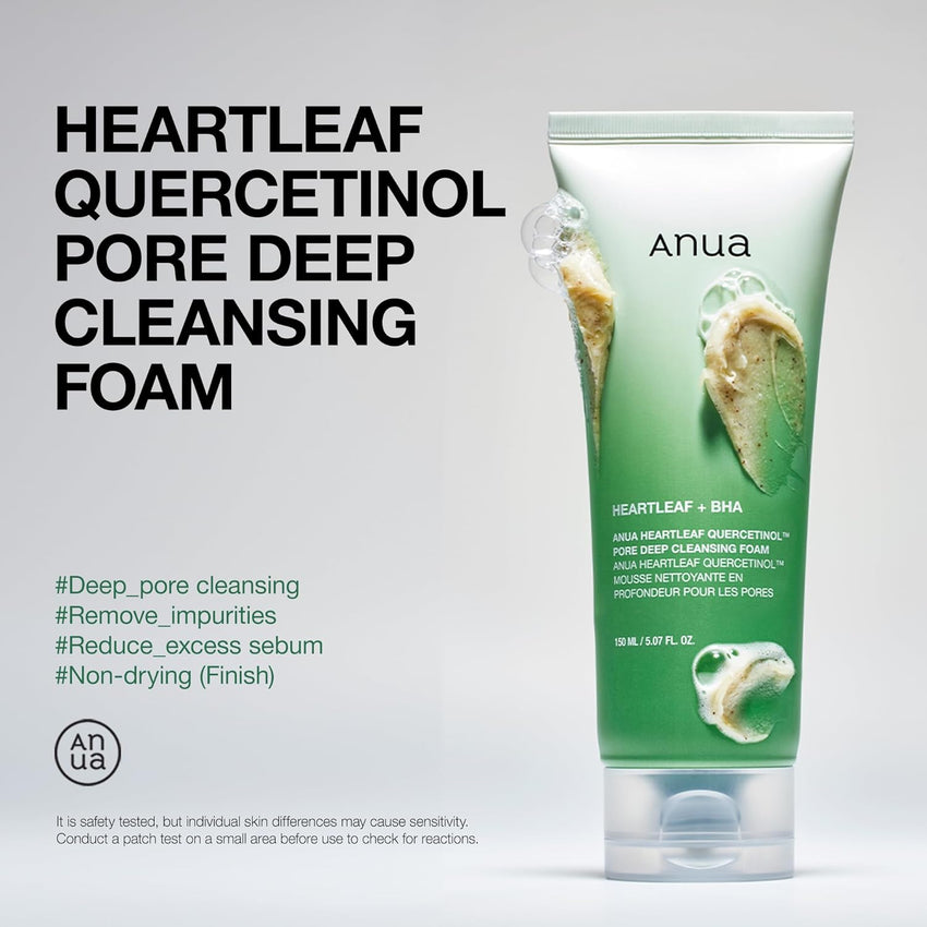 ANUA Heartleaf Quercetinol Pore Deep Cleansing Foam, Facial Cleanser, for Double Cleansing, BHA, Hyaluronic Acid, Glycerin, Face Wash, Blackhead Remover, Korean Skincare (150ml/5.07 fl.oz.) - 7DAY'S