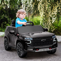 Aosom Chevrolet TAHOE Licensed Kids Ride on Car, 12V Battery Powered Kids Electric Car with Remote Control, Music, Lights, Horn, Suspension for 3 - 6 Years Old, Black - 7DAY'S