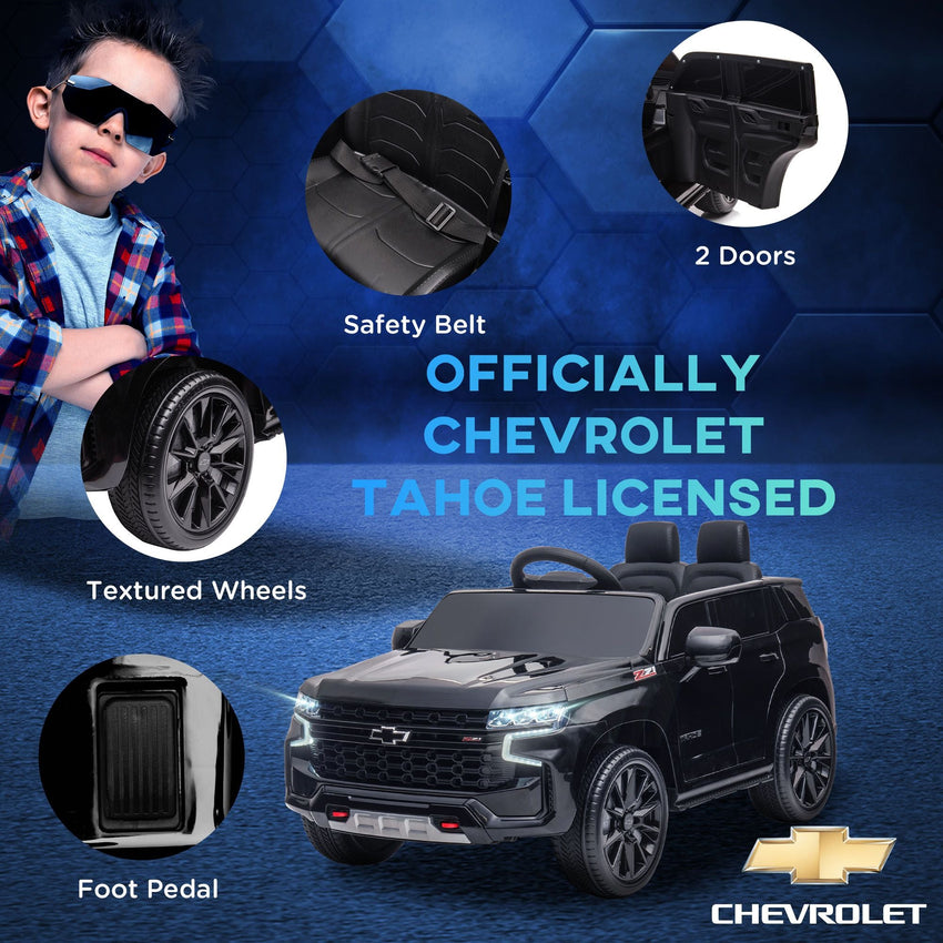Aosom Chevrolet TAHOE Licensed Kids Ride on Car, 12V Battery Powered Kids Electric Car with Remote Control, Music, Lights, Horn, Suspension for 3 - 6 Years Old, Black - 7DAY'S