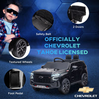Aosom Chevrolet TAHOE Licensed Kids Ride on Car, 12V Battery Powered Kids Electric Car with Remote Control, Music, Lights, Horn, Suspension for 3 - 6 Years Old, Black - 7DAY'S