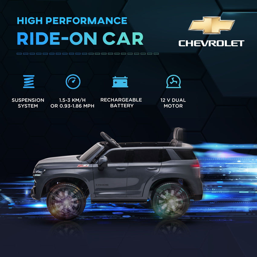 Aosom Chevrolet TAHOE Licensed Kids Ride on Car, 12V Battery Powered Kids Electric Car with Remote Control, Music, Lights, Horn, Suspension for 3 - 6 Years Old, Gray - 7DAY'S