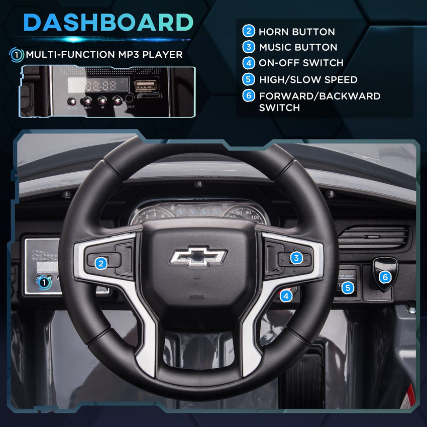 Aosom Chevrolet TAHOE Licensed Kids Ride on Car, 12V Battery Powered Kids Electric Car with Remote Control, Music, Lights, Horn, Suspension for 3 - 6 Years Old, Gray - 7DAY'S