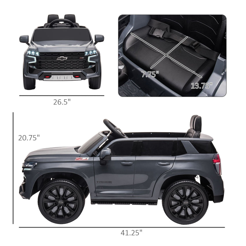 Aosom Chevrolet TAHOE Licensed Kids Ride on Car, 12V Battery Powered Kids Electric Car with Remote Control, Music, Lights, Horn, Suspension for 3 - 6 Years Old, Gray - 7DAY'S