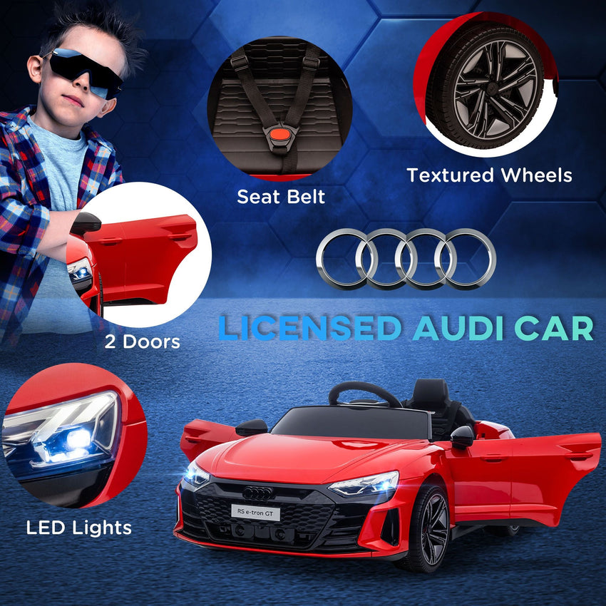Aosom Kids Ride on Car, 12V Licensed Audi RS E - tron GT 3.1 MPH Electric Car for Kids, Ride - on Toy for Boys and Girls with Remote Control, 4 Wheels with Suspension, Horn, Music, Lights, Red - 7DAY'S