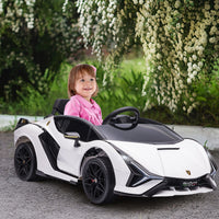 Aosom Lamborghini SIAN Licensed Kids Ride On Car, 12V Battery Powered Electric Sports Car Toy with Remote Control, Horn, Music, & Headlights, White - 7DAY'S