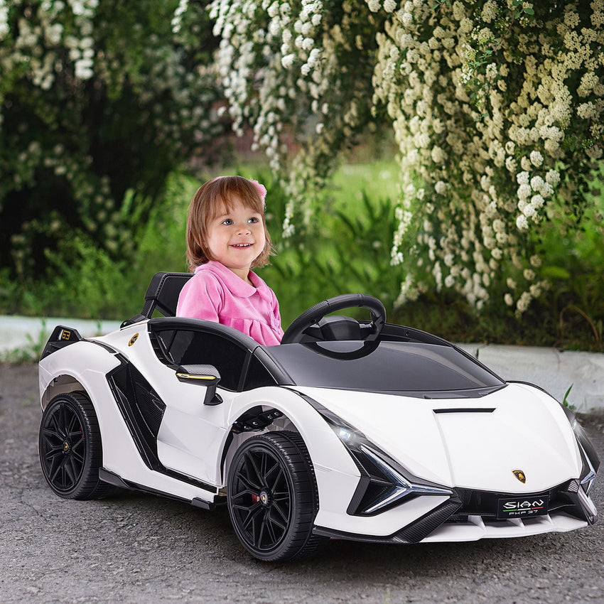 Aosom Lamborghini SIAN Licensed Kids Ride On Car, 12V Battery Powered Electric Sports Car Toy with Remote Control, Horn, Music, & Headlights, White - 7DAY'S