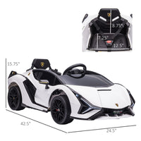 Aosom Lamborghini SIAN Licensed Kids Ride On Car, 12V Battery Powered Electric Sports Car Toy with Remote Control, Horn, Music, & Headlights, White - 7DAY'S