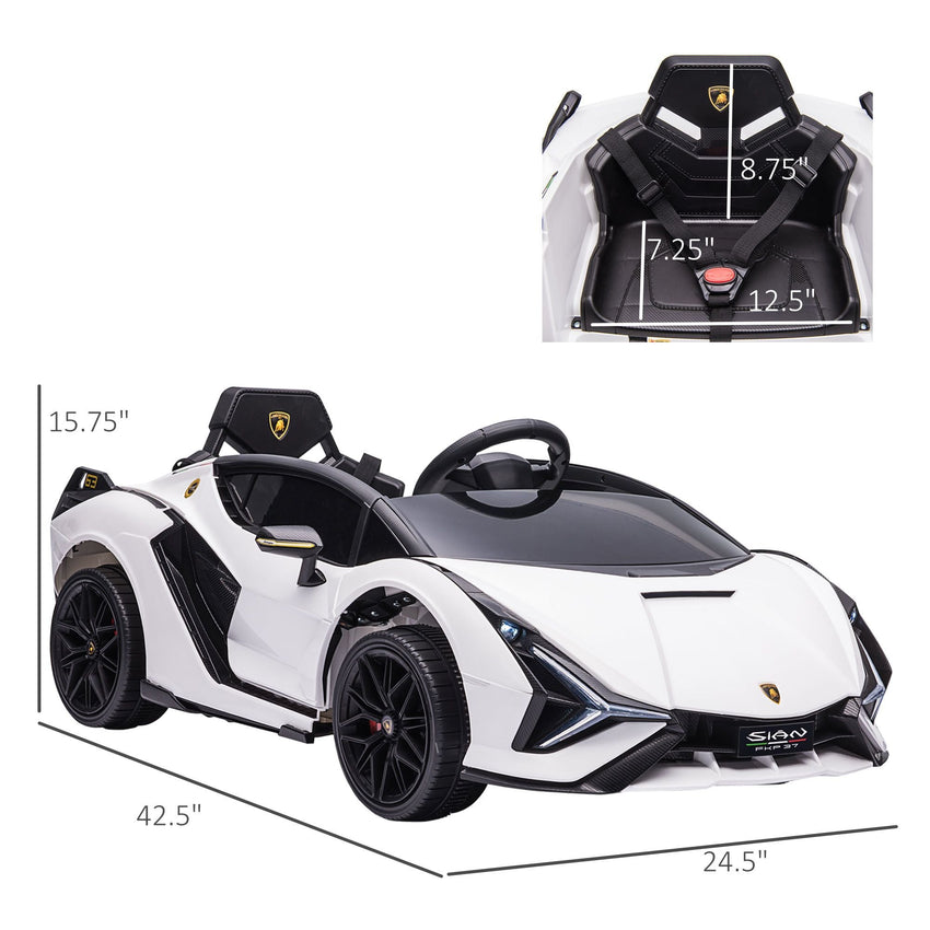 Aosom Lamborghini SIAN Licensed Kids Ride On Car, 12V Battery Powered Electric Sports Car Toy with Remote Control, Horn, Music, & Headlights, White - 7DAY'S