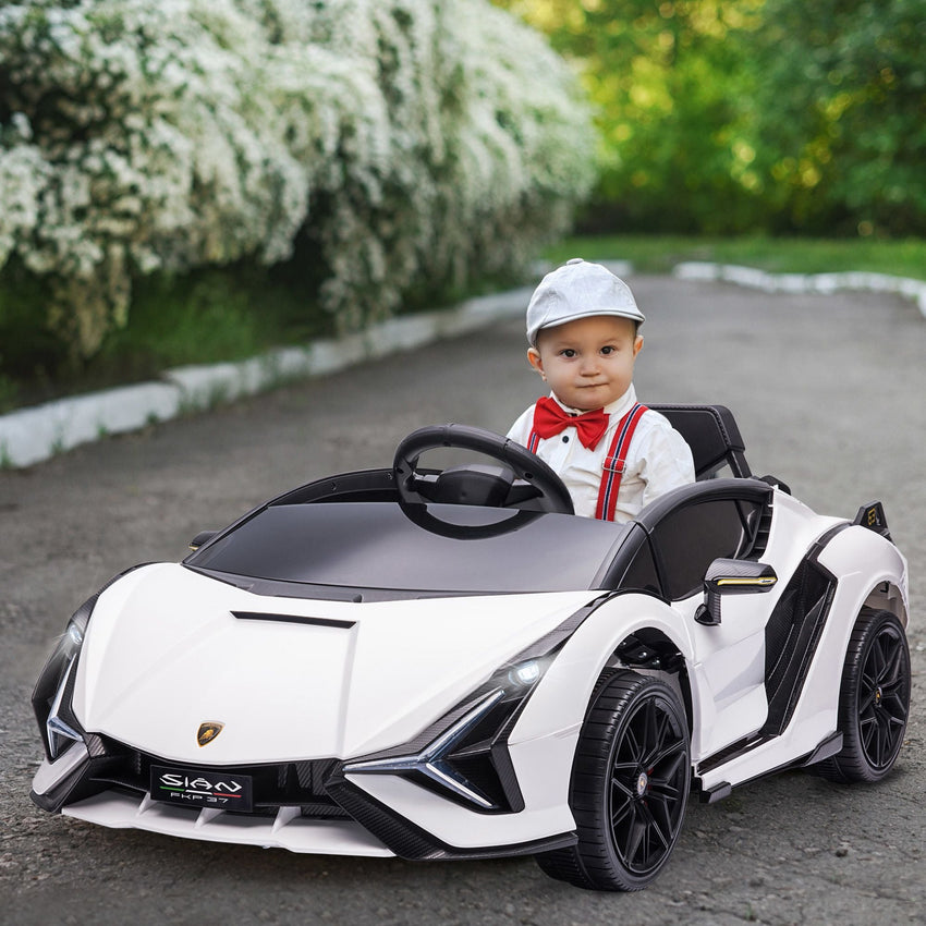 Aosom Lamborghini SIAN Licensed Kids Ride On Car, 12V Battery Powered Electric Sports Car Toy with Remote Control, Horn, Music, & Headlights, White - 7DAY'S