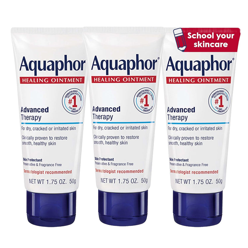 Aquaphor Advanced Therapy Healing Ointment, Hypoallergenic, Fragrance Free Body Moisturizer for Dry Skin and Minor Wound Care, Travel Size Skin Care Set, 1.75 Oz Tube, Pack of 3 - 7DAY'S