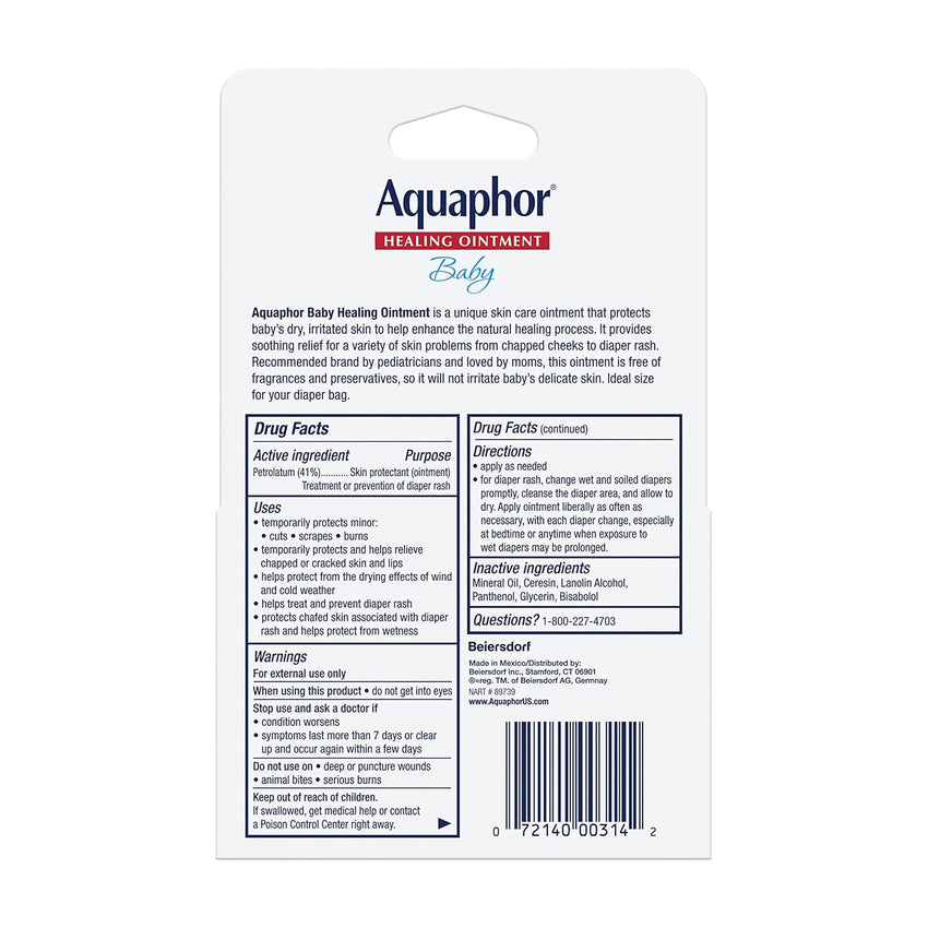Aquaphor Baby Healing Ointment Advanced Therapy Skin Protectant for Chapped or Dry Skin, Drool Rash and Diaper Rash Ointment, Hypoallergenic Baby Essentials, Travel Size, 0.35 Oz Tube, Pack of 2 - 7DAY'S