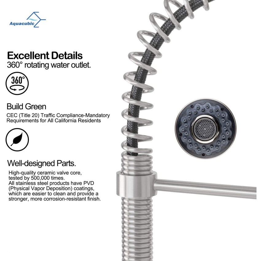 Aqucubic Commercial Single Handle Single Lever Pull Down Sprayer Spring Kitchen Sink Faucet - 7DAY'S