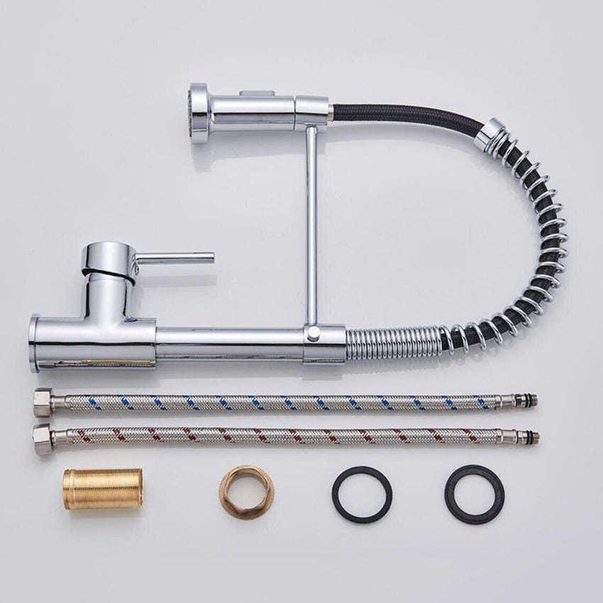 Aqucubic Commercial Single Handle Single Lever Pull Down Sprayer Spring Kitchen Sink Faucet - 7DAY'S