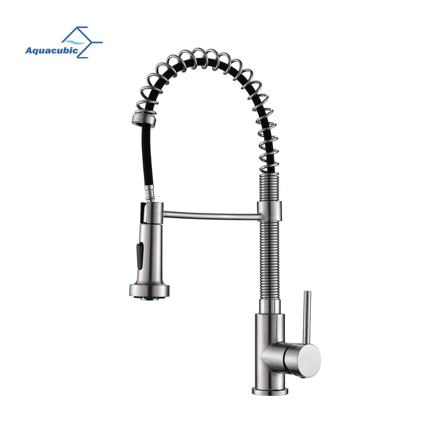 Aqucubic Commercial Single Handle Single Lever Pull Down Sprayer Spring Kitchen Sink Faucet - 7DAY'S