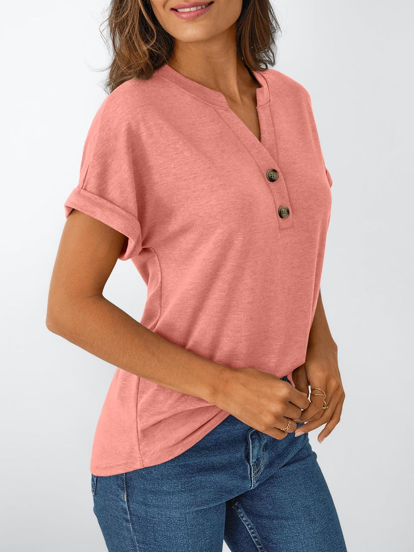 AUTOMET Women's Short Sleeve Shirts Henley Dressy Casual Summer Tops 2025 Trendy Blouses Cute T-Shirts Outfits Clothes - 7DAY'S