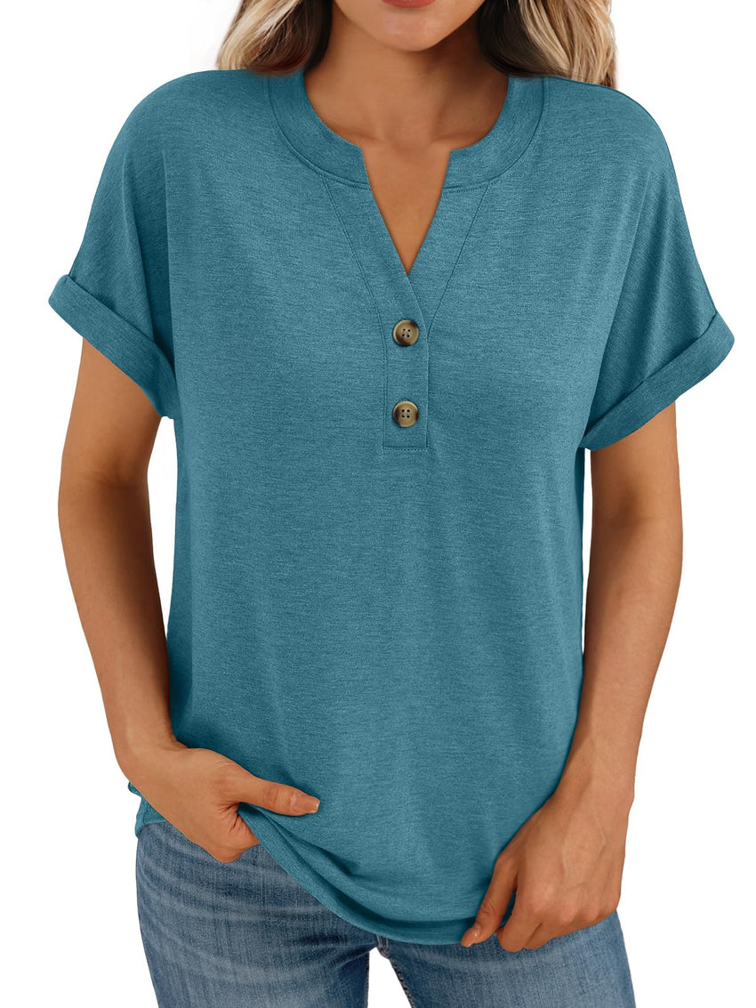 AUTOMET Women's Short Sleeve Shirts Henley Dressy Casual Summer Tops 2025 Trendy Blouses Cute T-Shirts Outfits Clothes - 7DAY'S