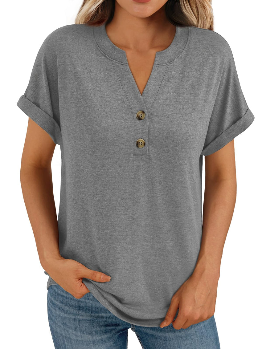 AUTOMET Women's Short Sleeve Shirts Henley Dressy Casual Summer Tops 2025 Trendy Blouses Cute T-Shirts Outfits Clothes - 7DAY'S