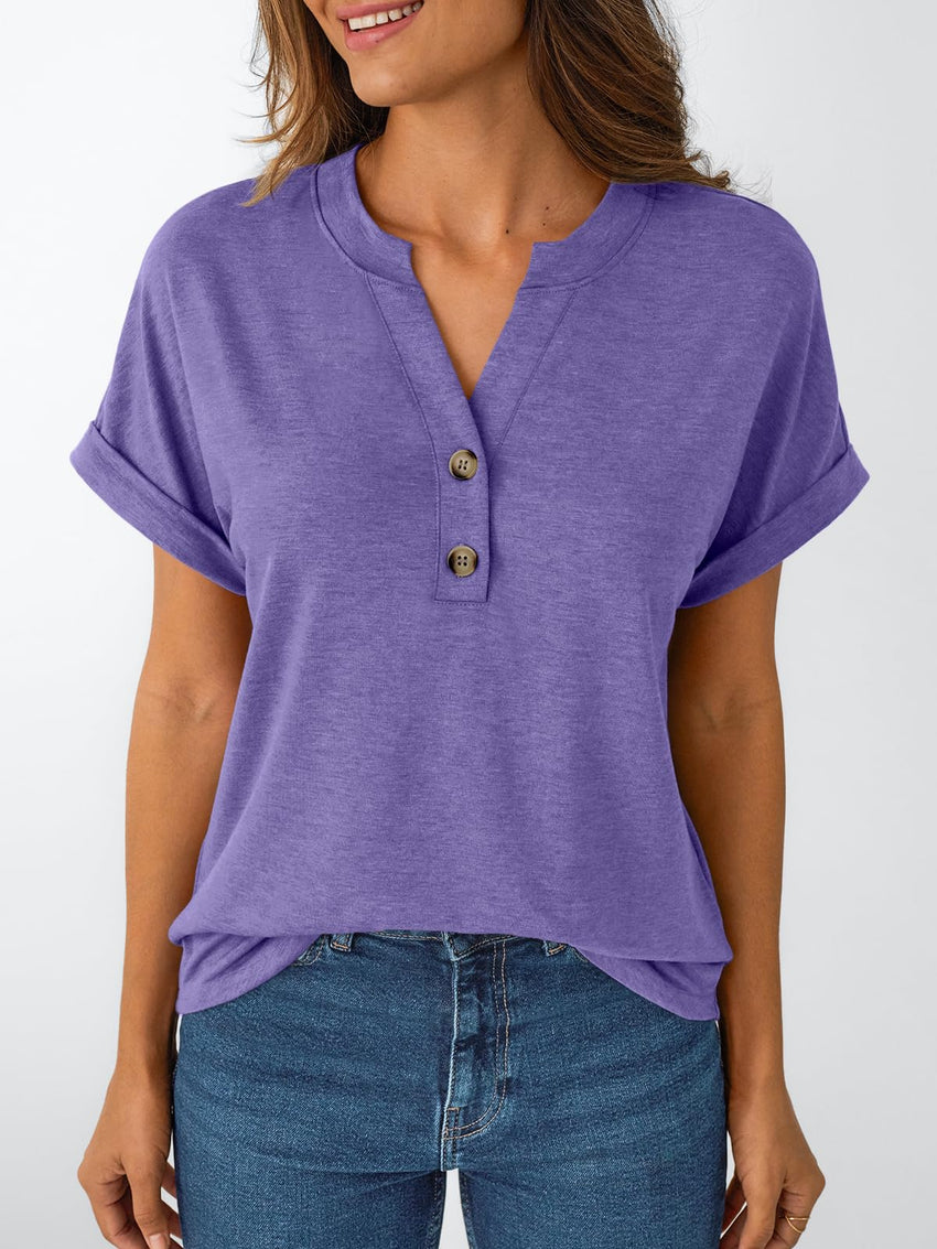 AUTOMET Women's Short Sleeve Shirts Henley Dressy Casual Summer Tops 2025 Trendy Blouses Cute T-Shirts Outfits Clothes - 7DAY'S