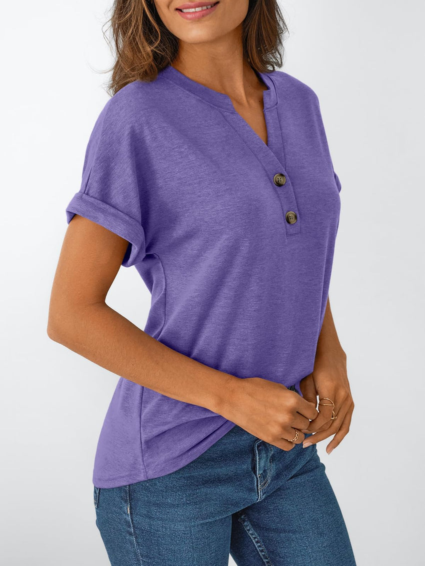 AUTOMET Women's Short Sleeve Shirts Henley Dressy Casual Summer Tops 2025 Trendy Blouses Cute T-Shirts Outfits Clothes - 7DAY'S