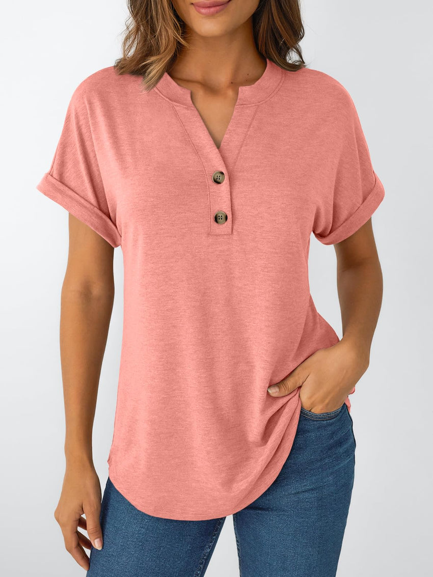 AUTOMET Women's Short Sleeve Shirts Henley Dressy Casual Summer Tops 2025 Trendy Blouses Cute T-Shirts Outfits Clothes - 7DAY'S