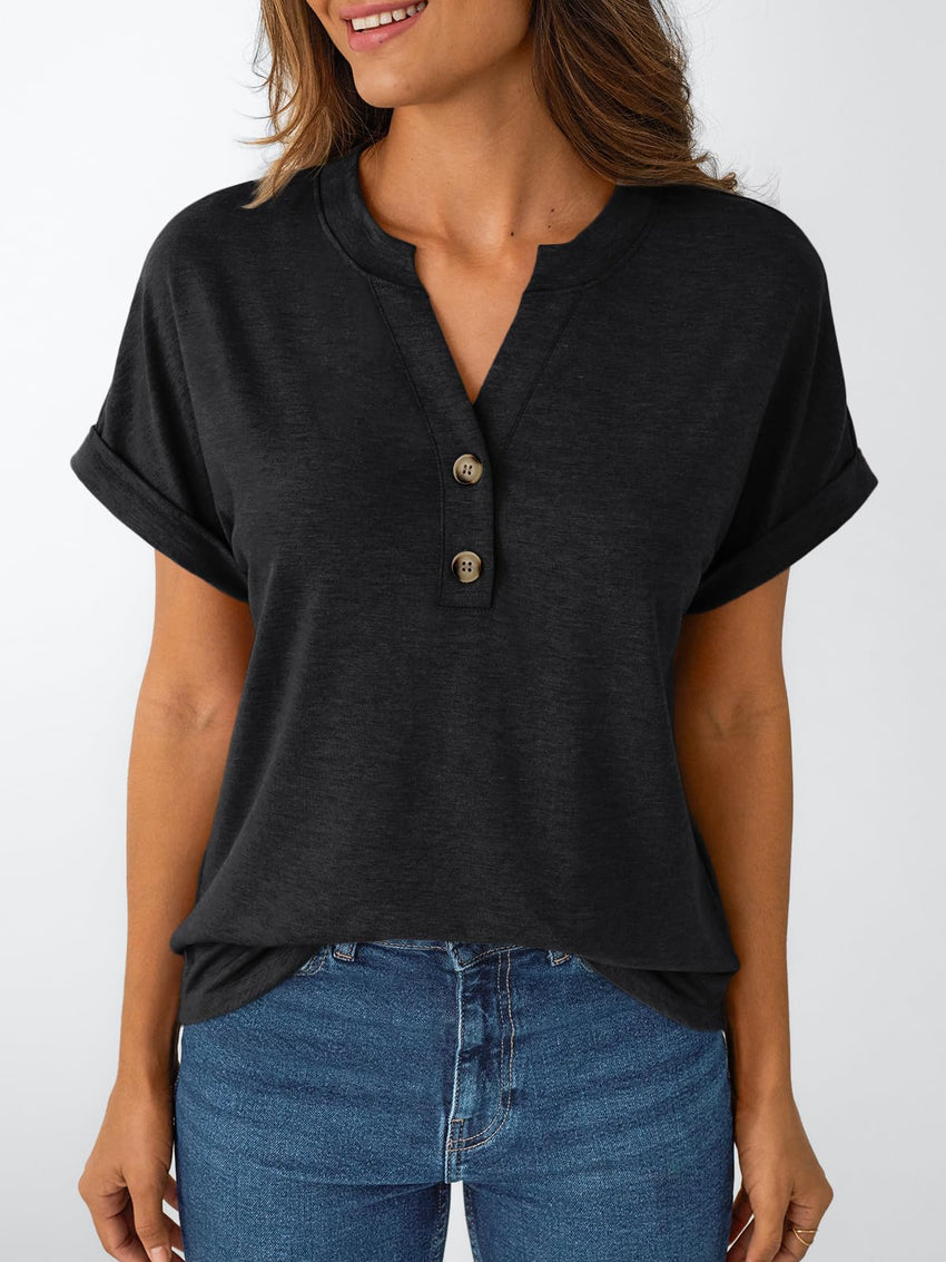 AUTOMET Women's Short Sleeve Shirts Henley Dressy Casual Summer Tops 2025 Trendy Blouses Cute T-Shirts Outfits Clothes - 7DAY'S