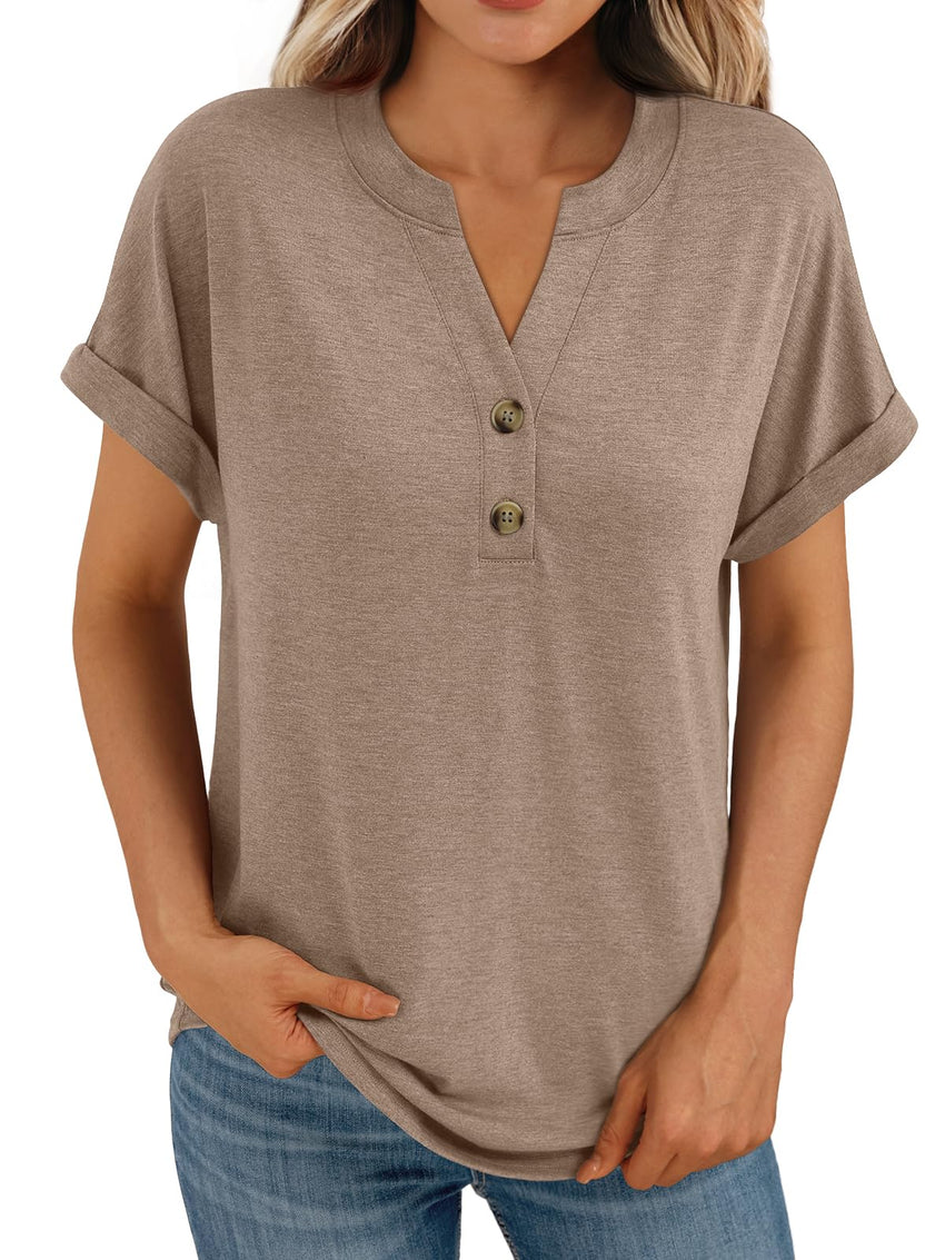 AUTOMET Women's Short Sleeve Shirts Henley Dressy Casual Summer Tops 2025 Trendy Blouses Cute T-Shirts Outfits Clothes - 7DAY'S