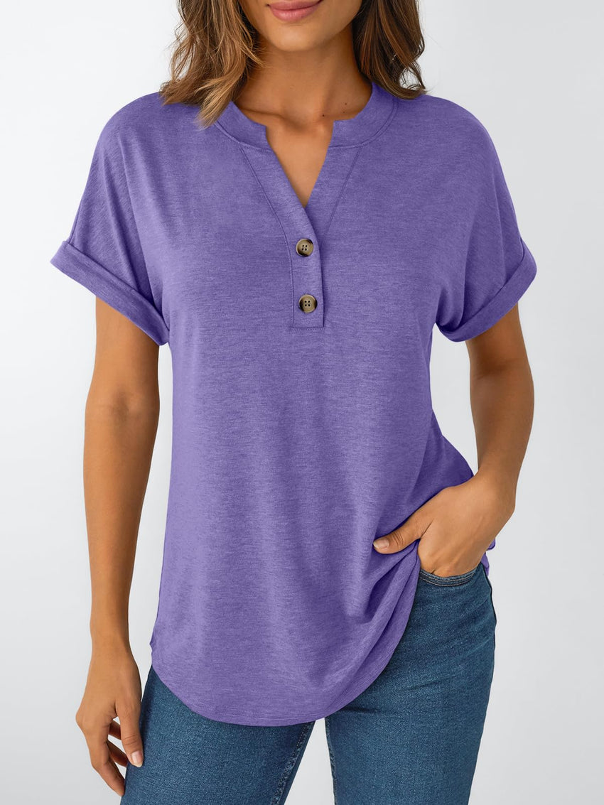 AUTOMET Women's Short Sleeve Shirts Henley Dressy Casual Summer Tops 2025 Trendy Blouses Cute T-Shirts Outfits Clothes - 7DAY'S