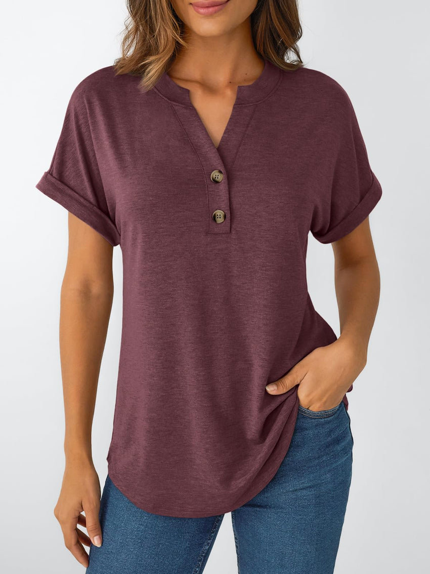 AUTOMET Women's Short Sleeve Shirts Henley Dressy Casual Summer Tops 2025 Trendy Blouses Cute T-Shirts Outfits Clothes - 7DAY'S