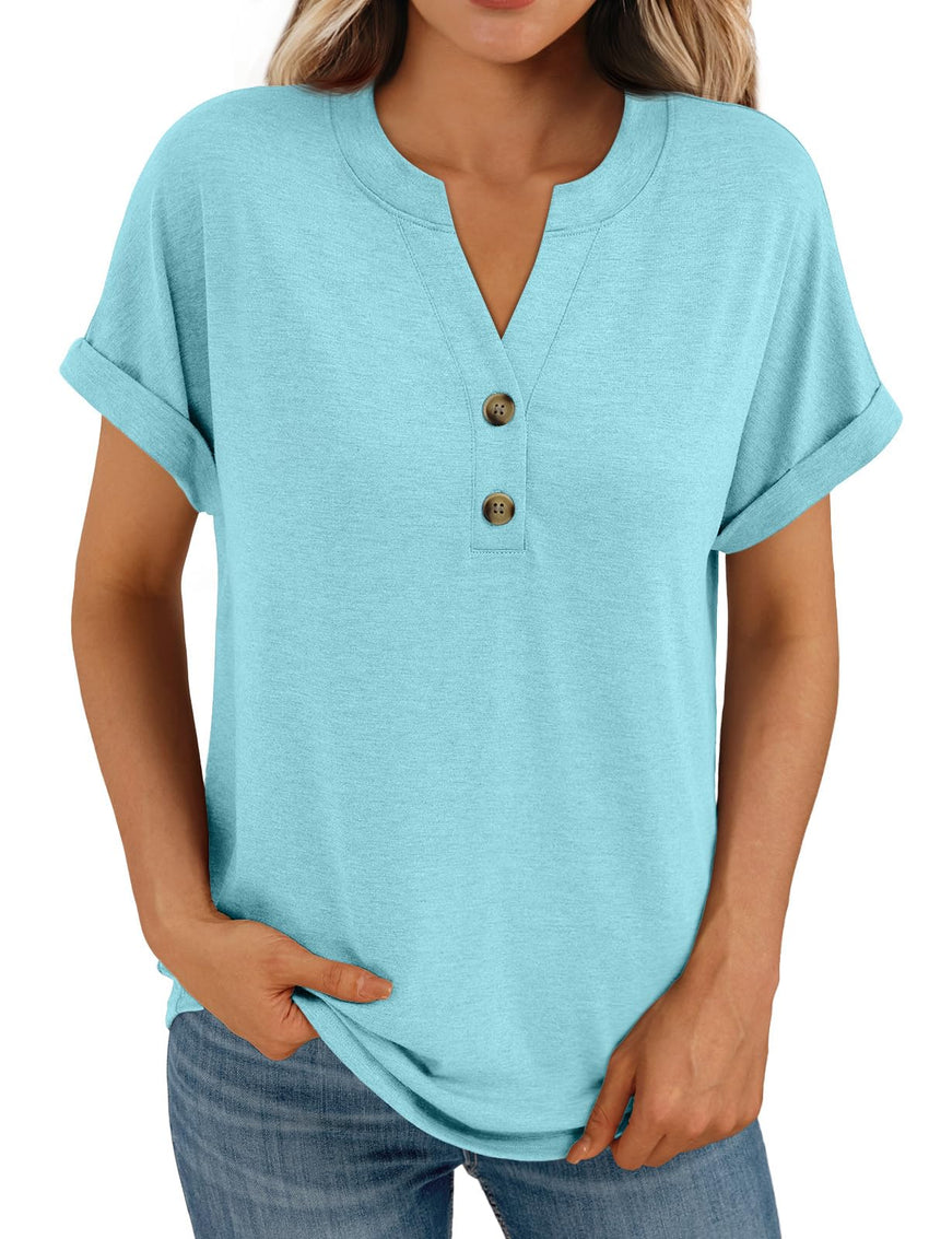 AUTOMET Women's Short Sleeve Shirts Henley Dressy Casual Summer Tops 2025 Trendy Blouses Cute T-Shirts Outfits Clothes - 7DAY'S