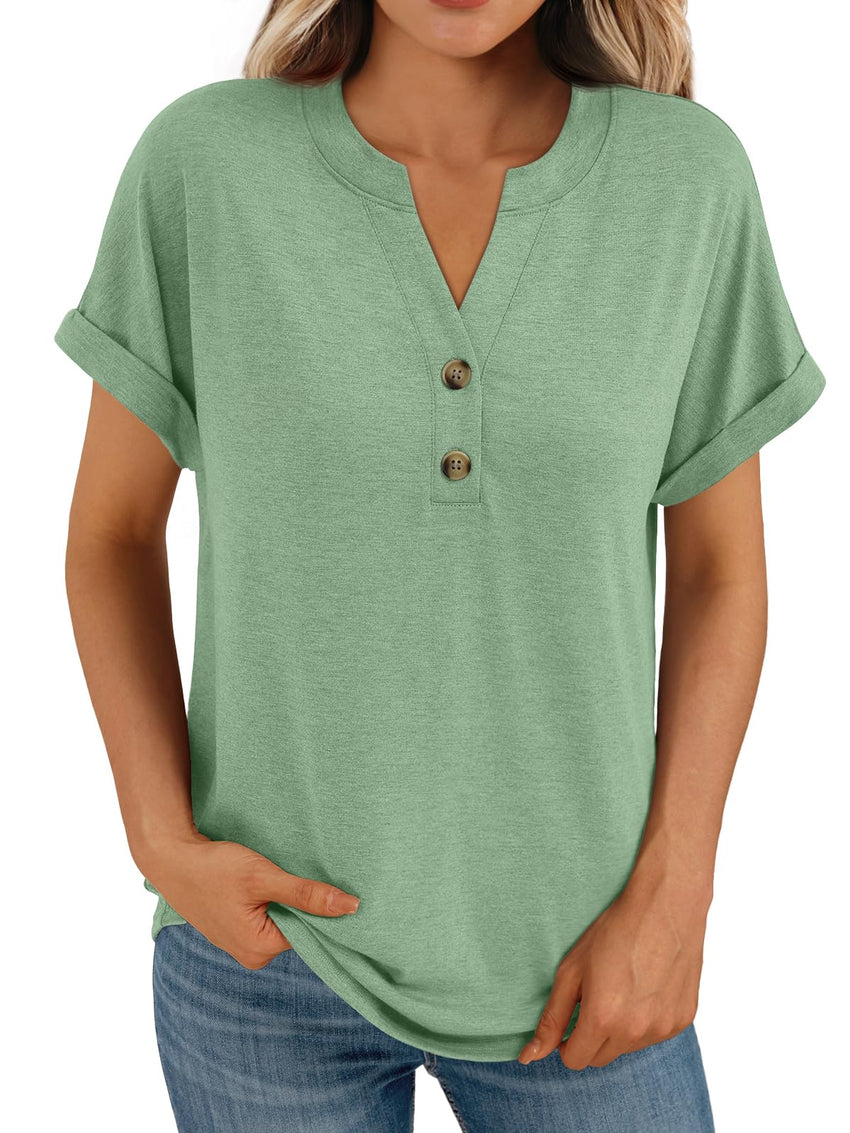 AUTOMET Women's Short Sleeve Shirts Henley Dressy Casual Summer Tops 2025 Trendy Blouses Cute T-Shirts Outfits Clothes - 7DAY'S