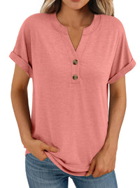 AUTOMET Women's Short Sleeve Shirts Henley Dressy Casual Summer Tops 2025 Trendy Blouses Cute T-Shirts Outfits Clothes - 7DAY'S