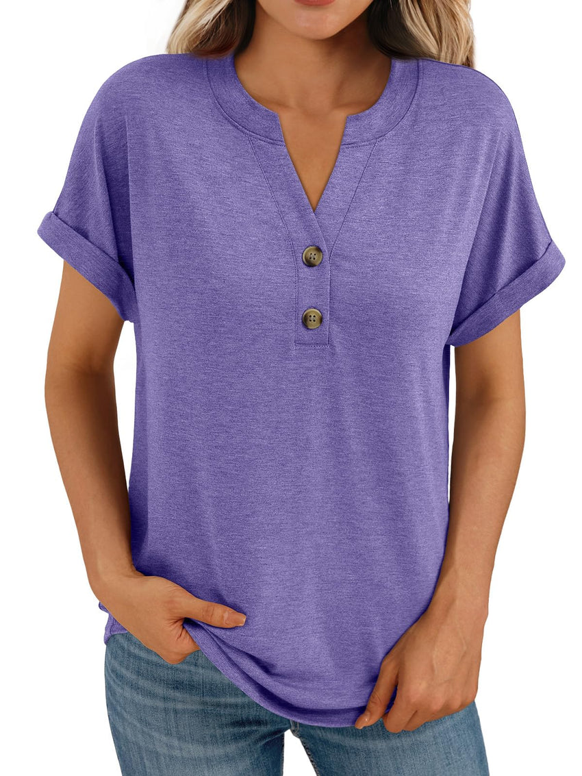 AUTOMET Women's Short Sleeve Shirts Henley Dressy Casual Summer Tops 2025 Trendy Blouses Cute T-Shirts Outfits Clothes - 7DAY'S