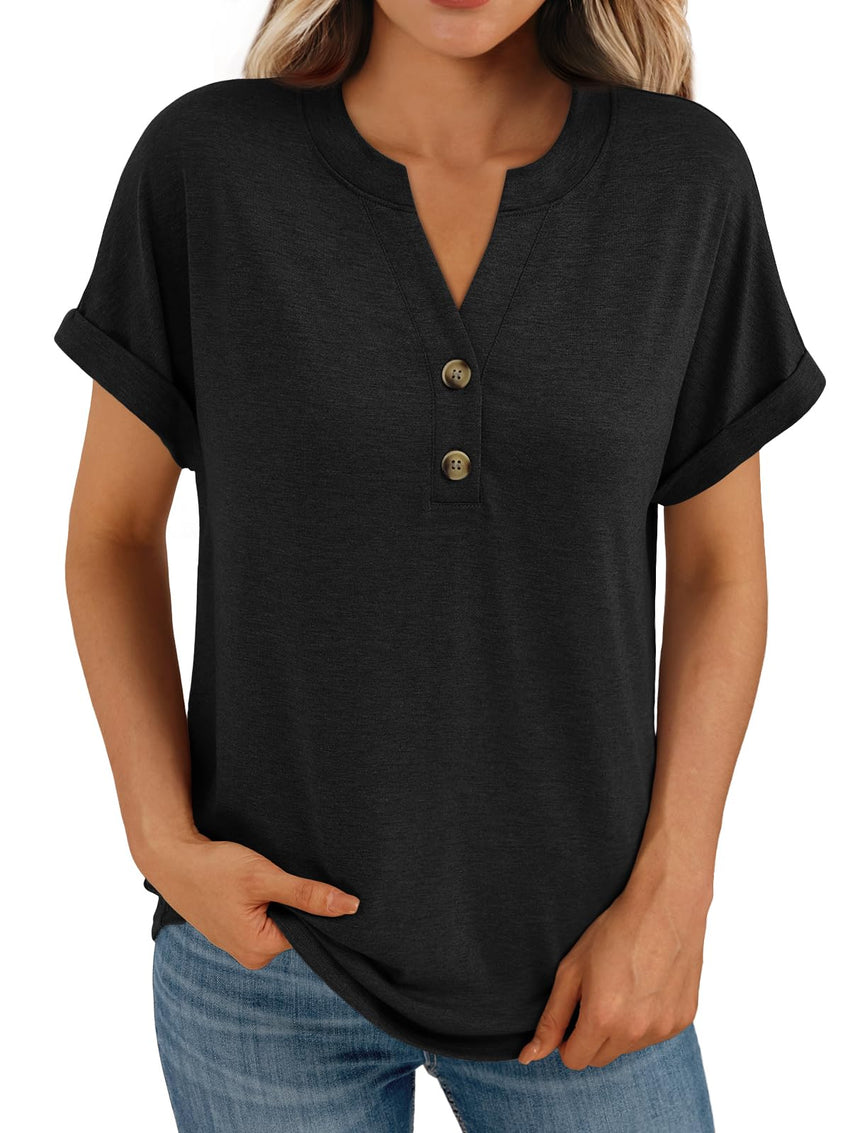 AUTOMET Women's Short Sleeve Shirts Henley Dressy Casual Summer Tops 2025 Trendy Blouses Cute T-Shirts Outfits Clothes - 7DAY'S